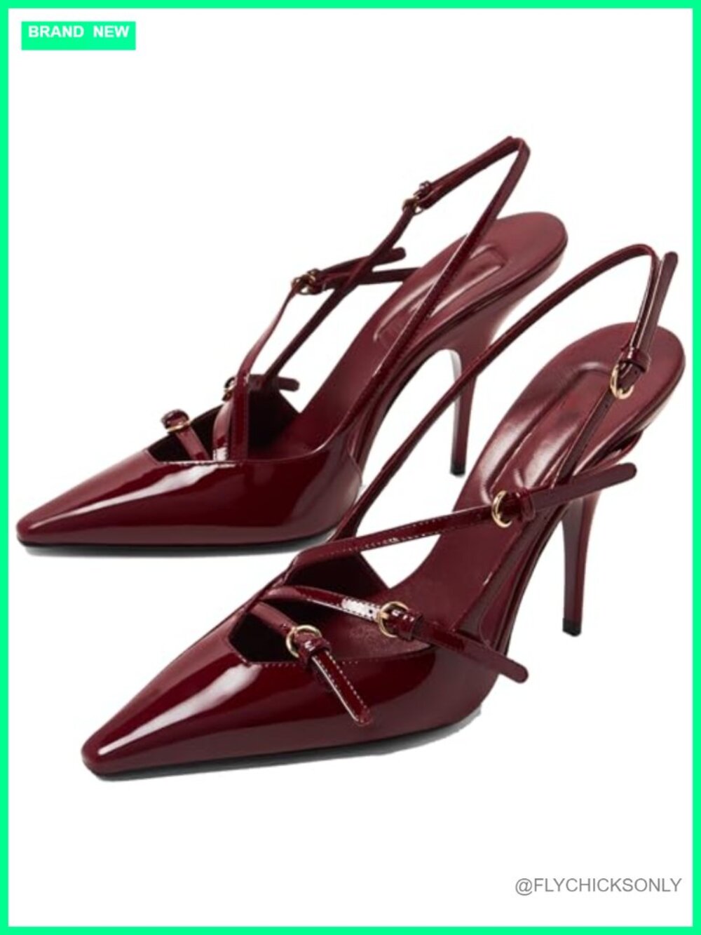 Women's Slingback Kitten Heel Pointed Toe Buckle Strap Stiletto Pumps